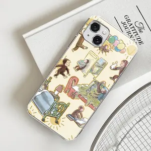Whimsical Summer Beach Phone Case, Curious George Cover for 【iPhone 15 Plus】--975