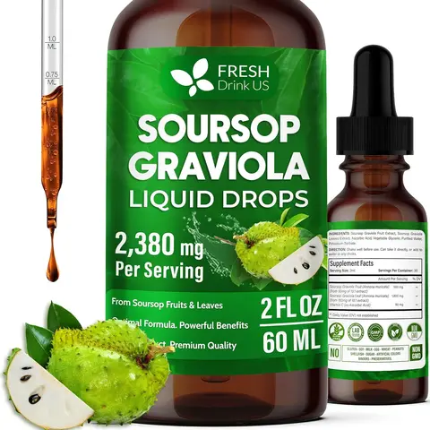 【FreshDrinkUS】 Premium 2 fl oz Soursop Graviola Extract Liquid, 60ml Soursop Extract Liquid, 30 Days Supply – 100% from Natural Soursop Leaves and Fruit Extract, Vegan, Non-GMO, Gluten-Free (2 fl oz)
