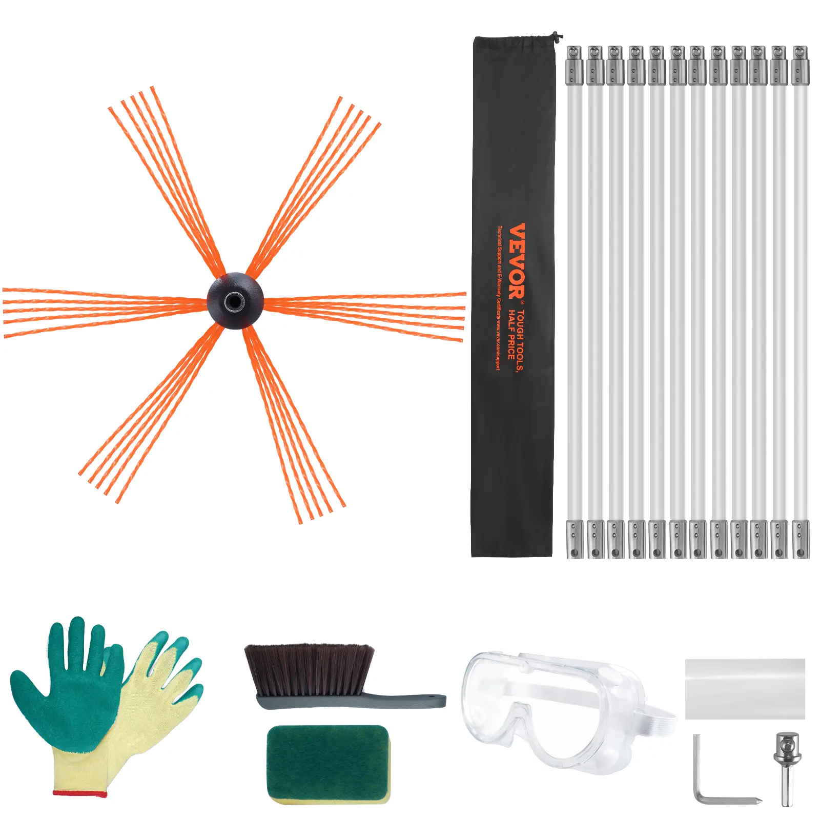 【Summerfinds】VEVOR 39 Feet Chimney Sweep Kit w/ 12 Reinforced Nylon Flexible RodsErgonomic Chimney Cleaning Brush360-Degree Brush Chimney CleanerRich Accessories for Fireplace Flue Home Use Fits most Pipes