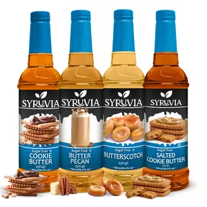Syruvia Sugar Free Coffee Syrup Variety Pack - Cookie Butter, Butter Pecan, Butterscotch & Salted Cookie Butter - Gluten-Free, Kosher, 25.4 fl oz - Great for Hot Coffee, Iced Coffee & More (4-Pack)