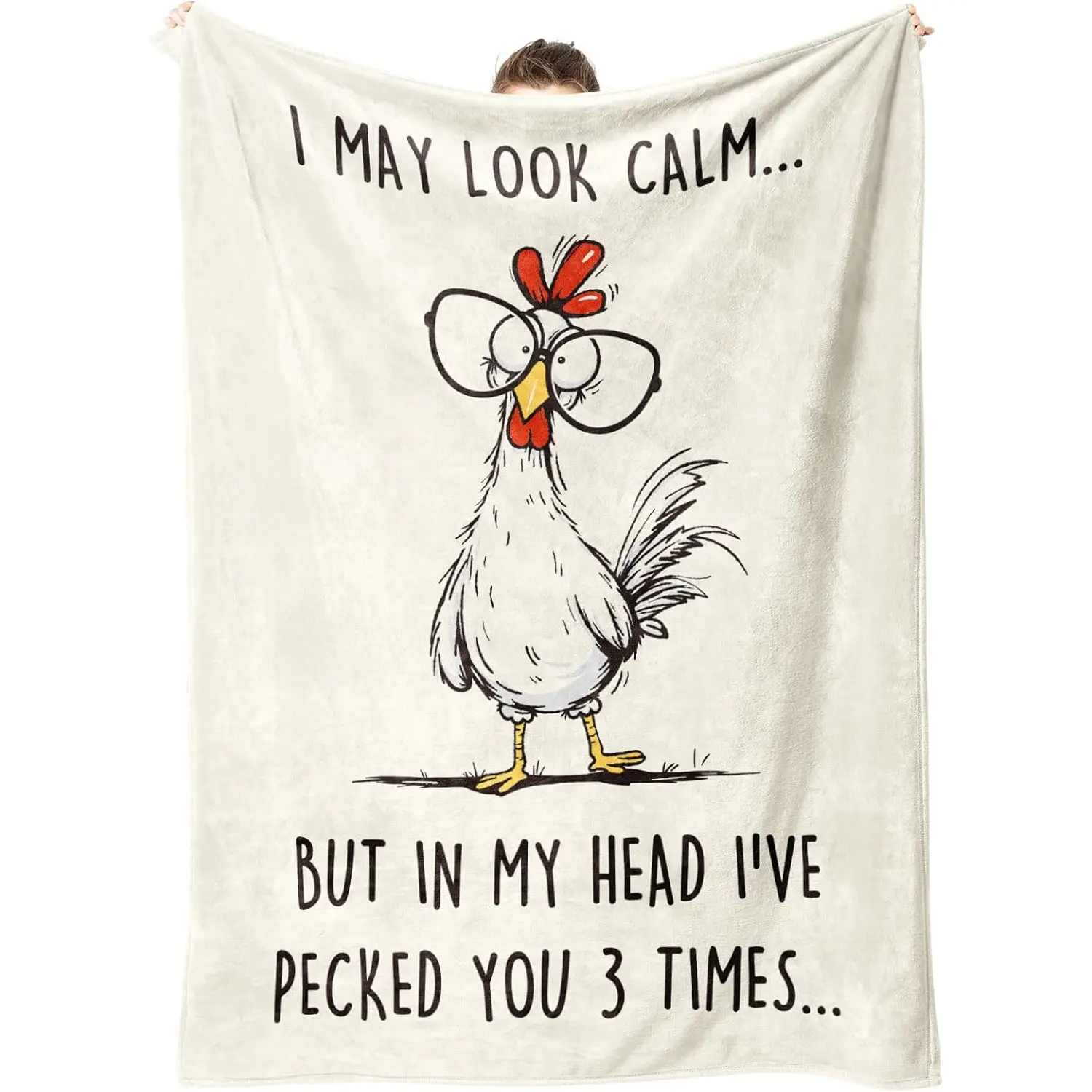 Funny Chicken Blanket, Best Friend Birthday Gifts for Women Men, Cool Unusual Gifts for Sister Coworker Mom, White Elephant Gift, Super Soft Flannel Throw Blanket, 60" L x 50" W, Printed on One Side with a Plain White Back, Halloween Thanksgiving Christma