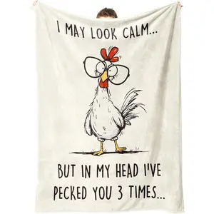 Funny Chicken Blanket, Best Friend Birthday Gifts for Women Men, Cool Unusual Gifts for Sister Coworker Mom, White Elephant Gift, Super Soft Flannel Throw Blanket, 60" L x 50" W, Printed on One Side with a Plain White Back, Halloween Thanksgiving Christma
