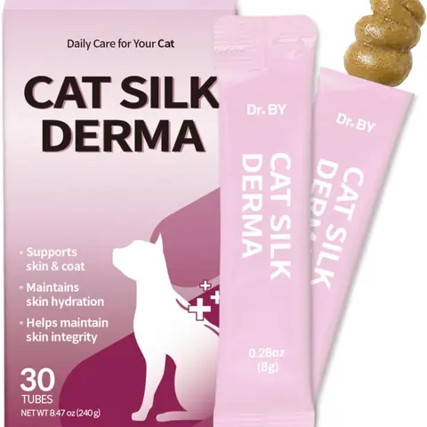 Doctor By Cat Silk Derma Skin and Coat Supplement for Cats Itch Skin Relief, Dandruff Treatment Scab, Overgrooming, Allergy Relief for Cats 30 lickable Formula Individually Packaged, Chicken