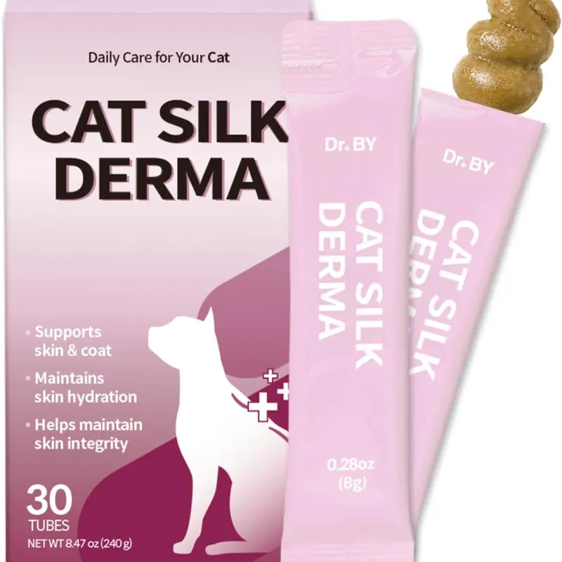 Doctor By Cat Silk Derma Skin and Coat Supplement for Cats Itch Skin Relief, Dandruff Treatment Scab, Overgrooming, Allergy Relief for Cats 30 lickable Formula Individually Packaged, Chicken