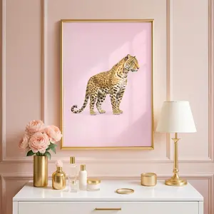 [SALE UP TO 50% + FREE SHIP] Leopard Poster Pink Background, Minimalist Animal Wall Art, Safari Print