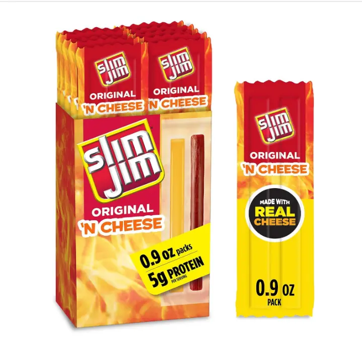 Slim Jim Smoked Meat Jerky Snack Sticks & Cheese, Original, 0.9 oz., 10-ct