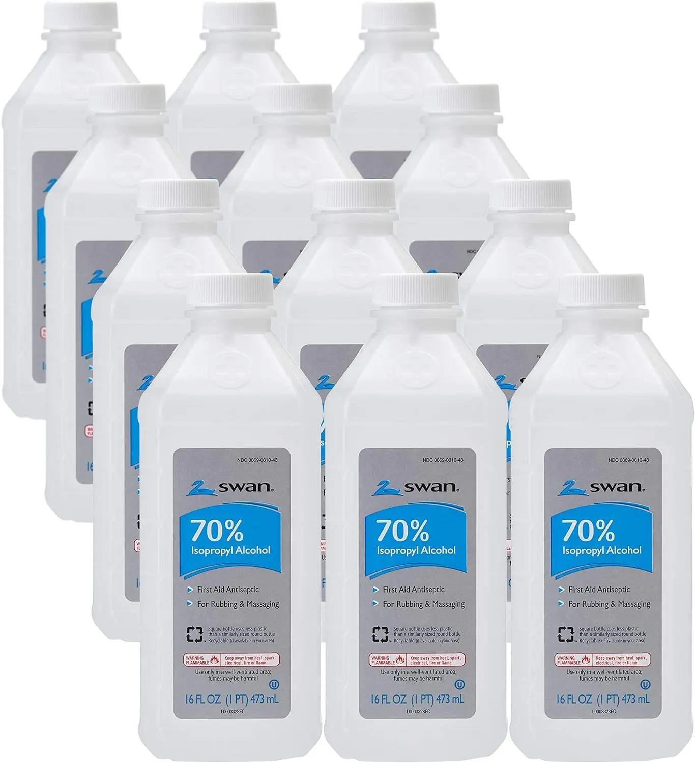 Swan 70% Isopropyl Rubbing Alcohol, 16 Oz. Bottle, Box of 12