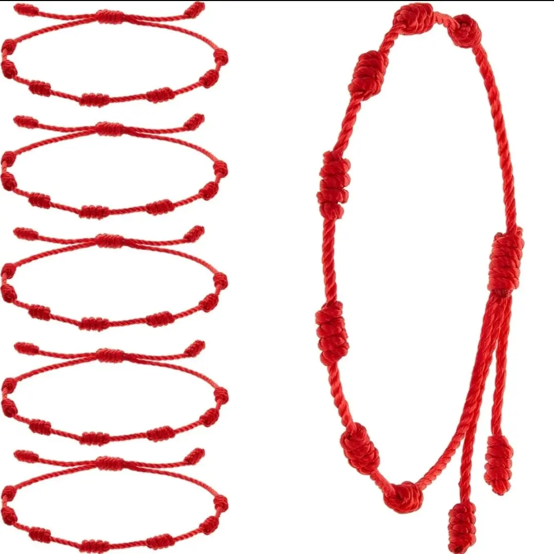 Hilo Kabbalah Red Cord Bracelet, Adjustable 7-Knot Amulet for Protection, Evil Eye and Good Luck, Kabbalah Bracelet