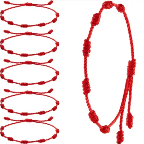 Hilo Kabbalah Red Cord Bracelet, Adjustable 7-Knot Amulet for Protection, Evil Eye and Good Luck, Kabbalah Bracelet