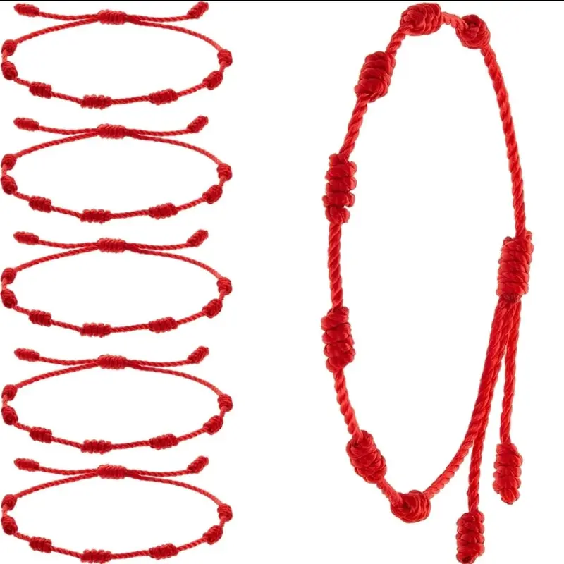 Hilo Kabbalah Red Cord Bracelet, Adjustable 7-Knot Amulet for Protection, Evil Eye and Good Luck, Kabbalah Bracelet