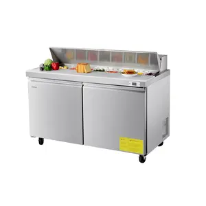 VEVOR 60W Commercial Refrigerator, 15.4 Cu. Ft Sandwich Prep Refrigerated Table, Mega Top Food Prep Fridge with 16 Pans and Cutting Board, Stainless Steel Salad Prep Cooler for Restaurant, Food Truck