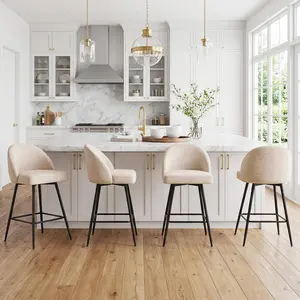 ABCASA    Counter Height Bar Stools with Backrest and Metal Legs, 360° Swivel Modern Upholstery Barstools for Kitchen Island, Dining Room, PU Leather, Beige