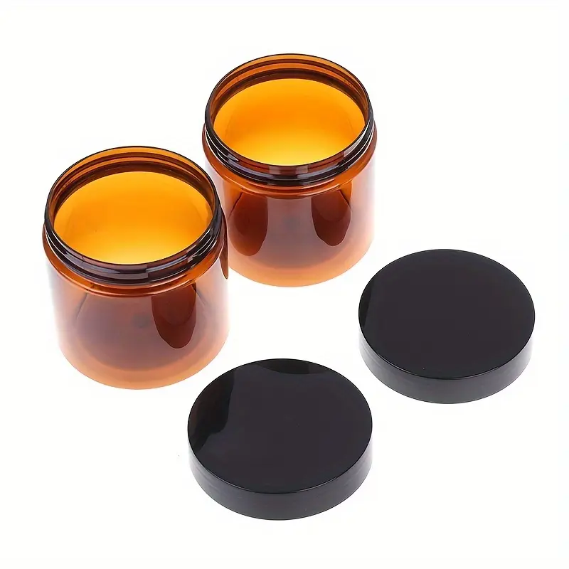 4pcs Refillable Amber Cream Jars with Lids - 6.76oz Round Brown for Beauty Products, Creams,Ointments