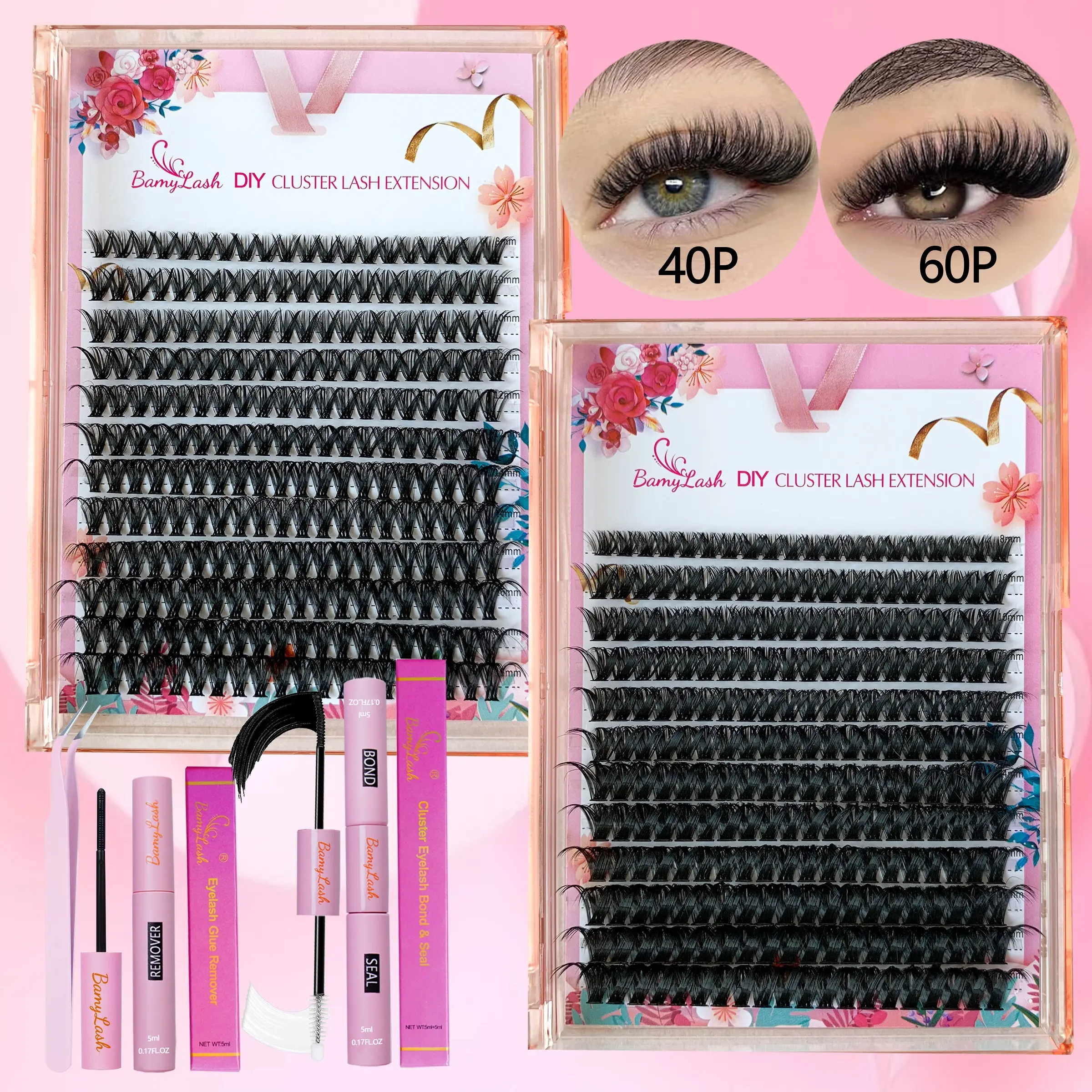 480pcs D-Curl Wispy Lash Clusters, False Eyelash Extensions, Lash Clusters Kit,Natural Fluffy Lash Kit With Lash Bond And Seal,Remover,Applicator,40D+60D,8-16MM-0.07D,DIY Lash Extension At Home