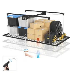 Overhead Garage Storage Rack Lift, Heavy Duty Steel, 4x4 ft (350 lbs) & 4x8 ft (800 lbs), Manual Crank, No Ladder Needed, for Garage/Workshop