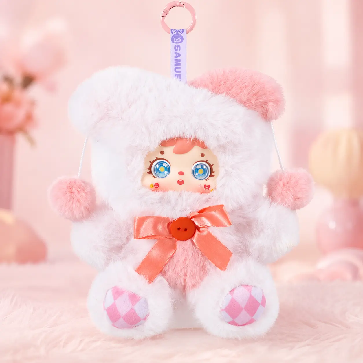 Samuel Good Time Series Soft Plush Blind Box Keychain - Synthetic Fabric Stuffed Animal Collectible, Rotatable Eyes, 6 Styles +1 Hidden Styles, 1 Random Surprise Box, Unisex Soft Doll Bag Charm Gift, Fuzzy Keyring, Key Accessory
