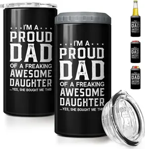 4-in-1 Dad Tumbler Gifts for Dad from Daughter - 12oz Funny Proud Dad Can Cooler Tumblers Cup - Stainless Steel Insulated Cans Coozie Travel Mug Christmas, Birthday, Father's Day Gift