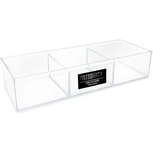 Large 3-Compartment  Stackable Organizer (12.9" L x 5" W x 2.7" H), Multi-Sectional Tray & Storage Solution for Makeup, Craft Supplies, Bathroom, Kitchen, Office (Clear)