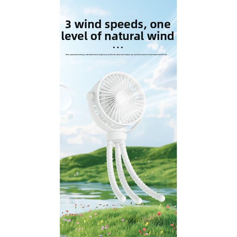 Portable Octopus Fan for Strollers, USB Rechargeable, Quiet & Foldable, Perfect for Outdoor Use