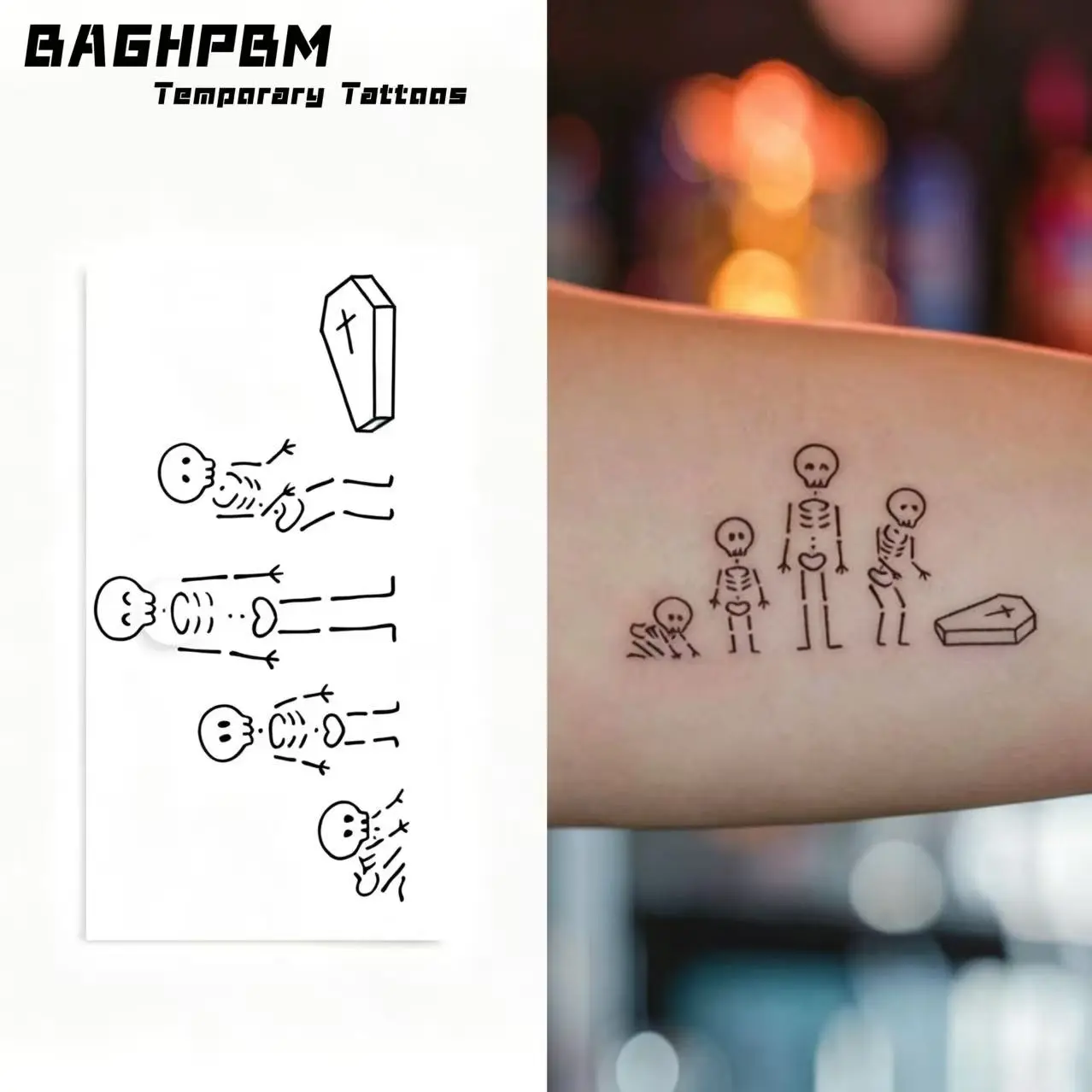 BAGHPBM Temporary Tattoos Set of 2 - "Life is short, enjoy it while you can" Minimalist, Realistic, Unique Pre-Packaged Tattoo Stickers for Men, All Skin Types, Realistic Temporary Tattoos