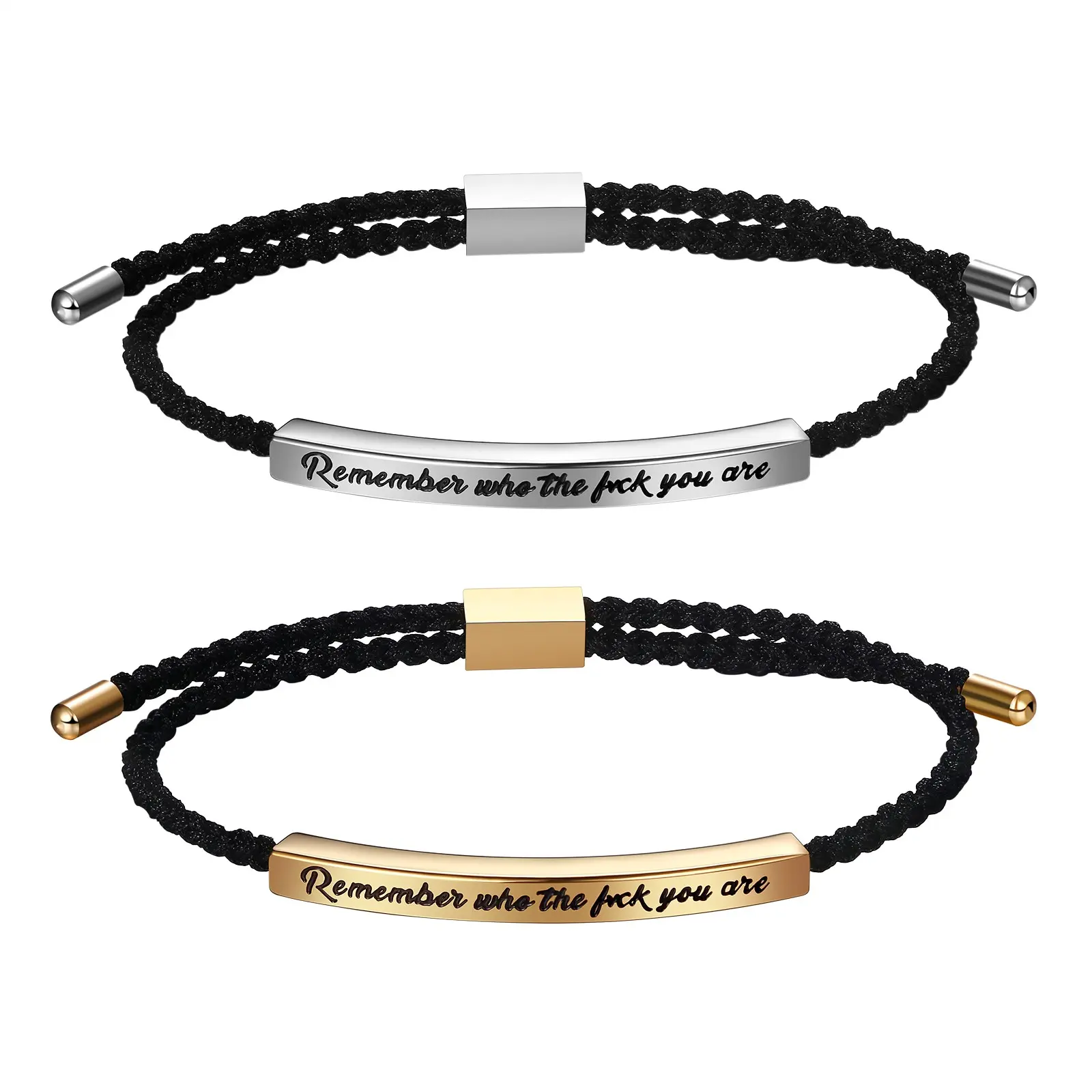 {Fathers Day Gift}''Remember Who The Fvck You Are'' Moticational Bracelet for Women & Men - Engraved Stainless Steel Braided Rope Jewelry, Adjustable Inspirational Gift for Daughter, Best Friend & Family Elegant MInimalist Bangle