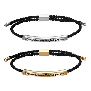 {Fathers Day Gift}''Remember Who The Fvck You Are'' Moticational Bracelet for Women & Men - Engraved Stainless Steel Braided Rope Jewelry, Adjustable Inspirational Gift for Daughter, Best Friend & Family Elegant MInimalist Bangle