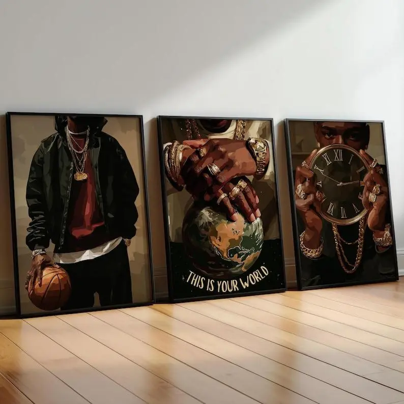 Motivational Wall Art Set of 3, Modern Black Man Art, Motivational Wall Art , Product without frame