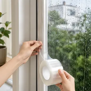 2-inch x 33 foot transparent, residue free insulation sealing tape with weather resistance for gaps in doors, windows, and shower glass, made of high and low temperature resistant materials