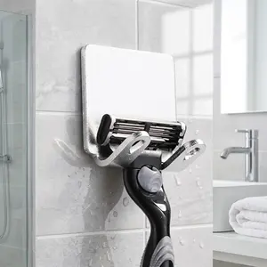 Wall Mounted Bathroom Organizer, Adhesive Shaving Razor Holder, Self Adhesive Hooks, Waterproof Anti-Slip Countertop Storage for Men's Grooming, Space-Saving Bathroom Accessory, Damage-Free Wall Mount, Bathroom Organizing Accessories