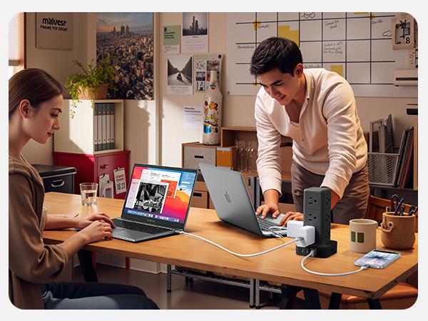 ORICO Power Strip Tower with Multiple Outlets, Tower Extension Cord with 12 AC Outlets 4 USB Ports (2 USB C), Space Saving Design, 5FT Cord Power Tower for Home, Office, Dorm - TPP20