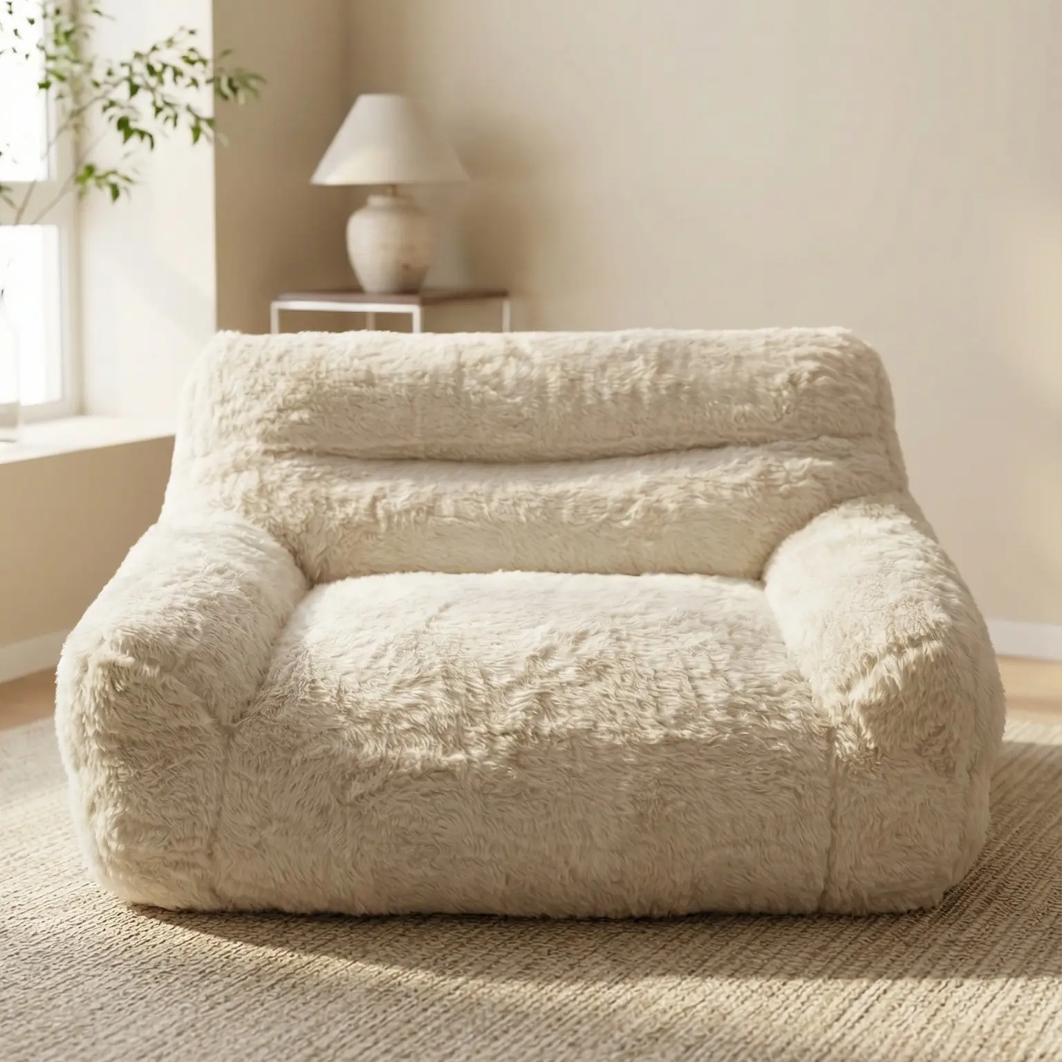 Fluffy Shaggy Lazy Chair - Compressed Minimalist 2-Seater Sofa, Lightweight Portable No-Assembly Single Soft Plush Floor Lounge Chair for Bedroom, Living Room