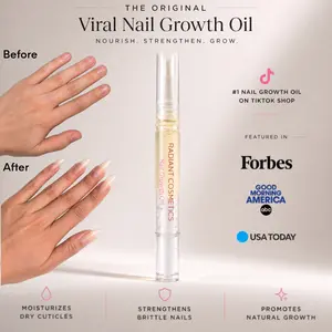 Radiant Cosmetics Nail Growth Oil - 100% Organic, Moisturizing, Growth, Strengthening, and Brightening Formula with Vitamins and Fatty Acids for Overall Nail Health