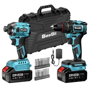 Seesii 3/8'' Brushless Cordless Drill and 1/4'' Impact Driver Combo Kit with 2 Batteries, 21V Max Electric Brushless Power Tool Set with Fast Charger, Black Friday Deals