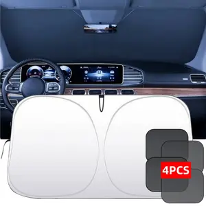 190T Thickened Car Windshield Glass Sunshade Set, with 4pcs Mesh Side Stop for Car Side Window, Hot Summer Blocks 99% Heat and Keep Car Interior Cool, 57 * 31.5 inch Universal Windshield Sun Shade Sun Screen Vehicle Accessories Fit for Cars Trucks SUVs