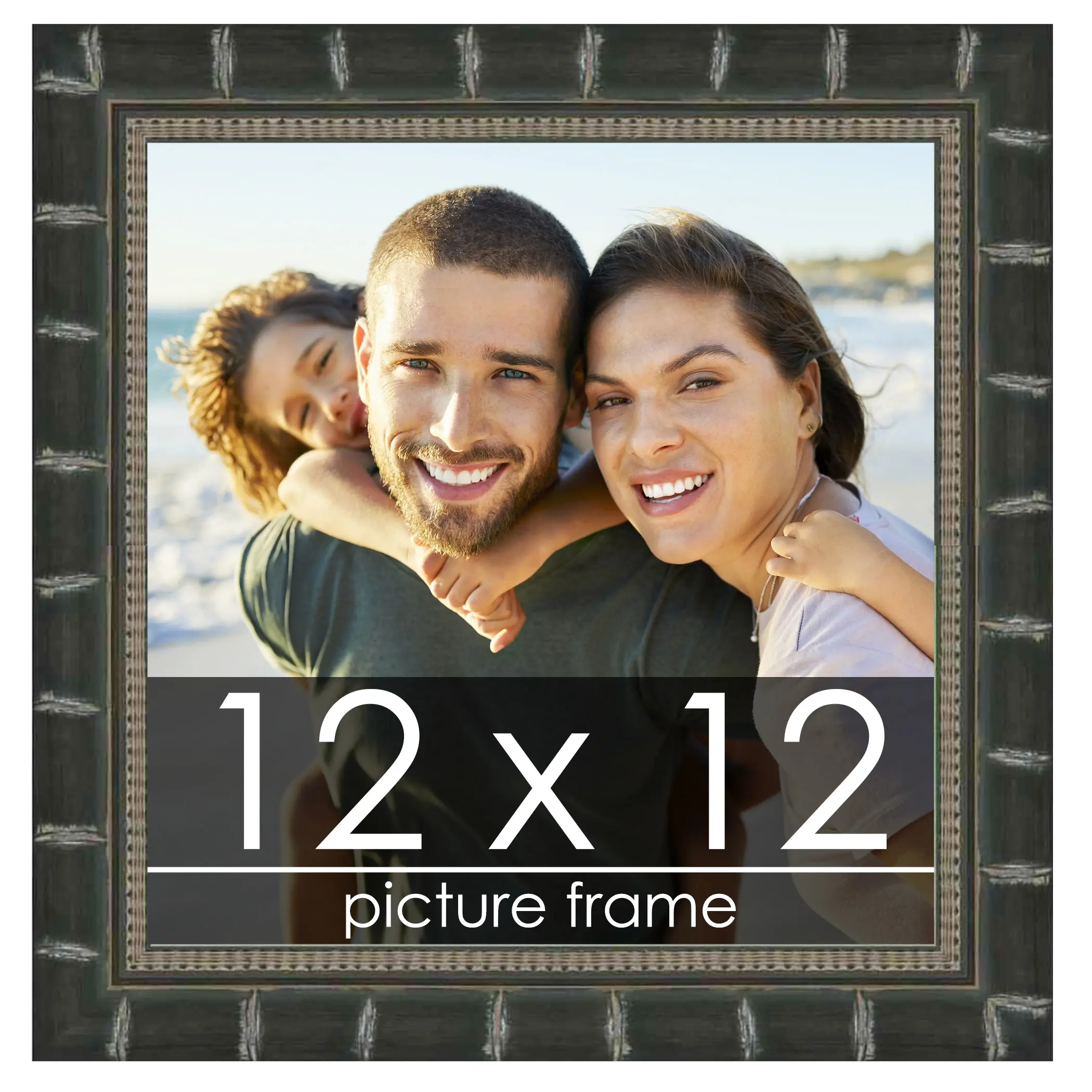 12x12 Black Modern Bamboo Picture Frame - UV Acrylic, Foam Board Backing, Hanging Hardware