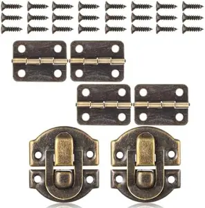 Jewelry Box Hinges and Latches, Retro Small Hinges for Wooden Boxes Antique Bronze Hasp Hinge and Latch Set with Matching Screws Vintage Rectangle Hinge for Repair and Decor Wooden Jewelry Boxes