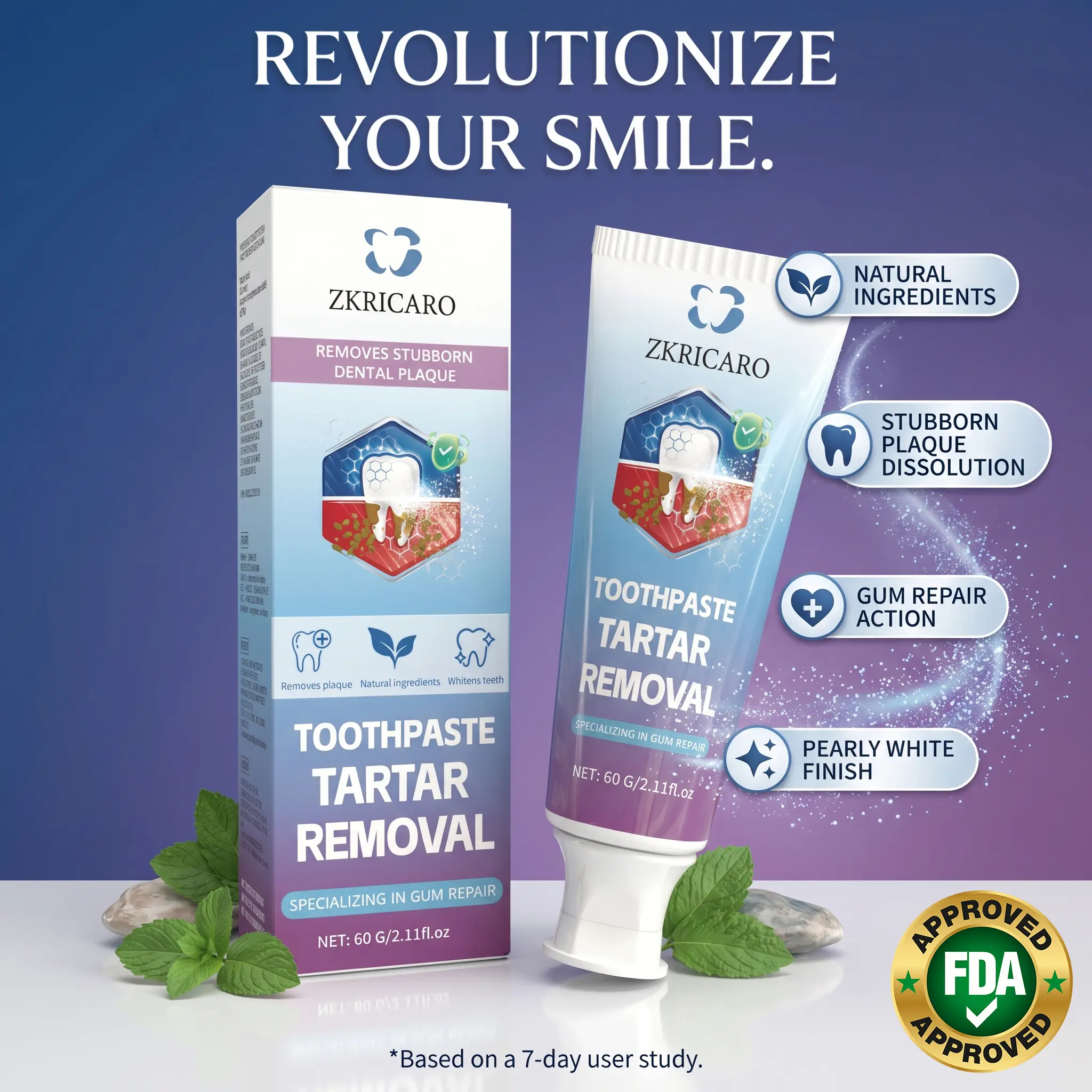 TOOTHPASTE TARTAR REMOVAL ZKRICARO Teeth Whitening, Best Way to Remove Plaque and Dental Calculus at Home, Intensive Stain Remover for Yellow Teeth, Coffee Smoke Stains, Professional Deep Clean Oral Care, Gum Health Repair, Fresh Breath Mint Cleansing out