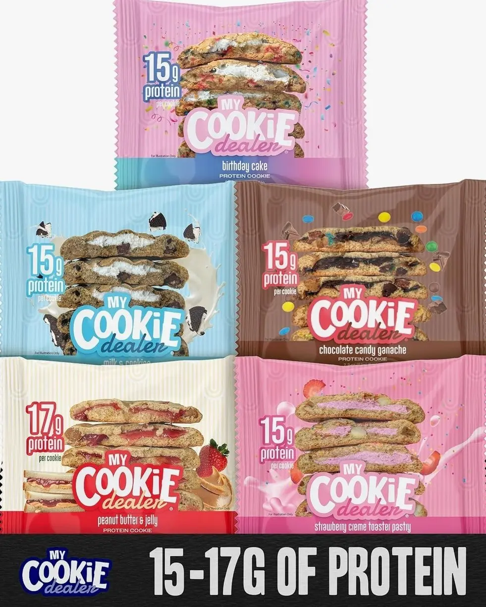 My Cookie Dealer Protein Cookies, Variety Pack (5-Pack, 2.2oz Each) - 15-17g of Protein per Cookie - Individually Wrapped Travel Snacks
