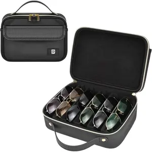 Travel Sunglasses Organizer Case with Adjustable Dividers for 6 Pairs-Portable Eyeglasses Storage Box for Men & Women