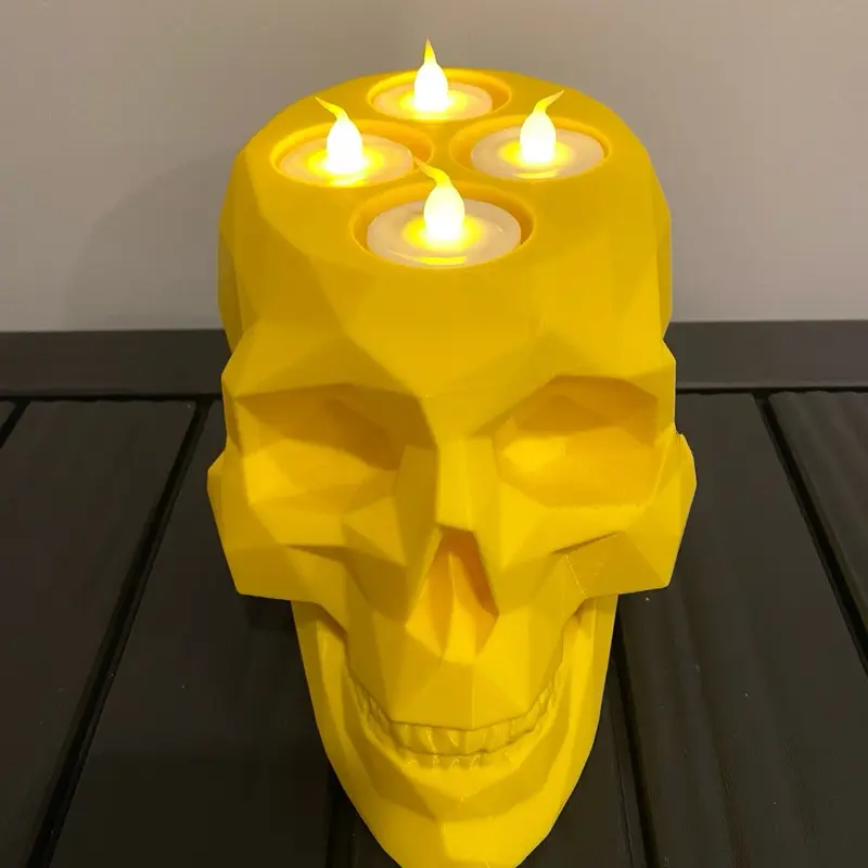 CUSTOM Skull Candle Tea Light Holder - Yellow Decorative Ornament for Household Candles - Personalized Color Choice - Unique Home Decor
