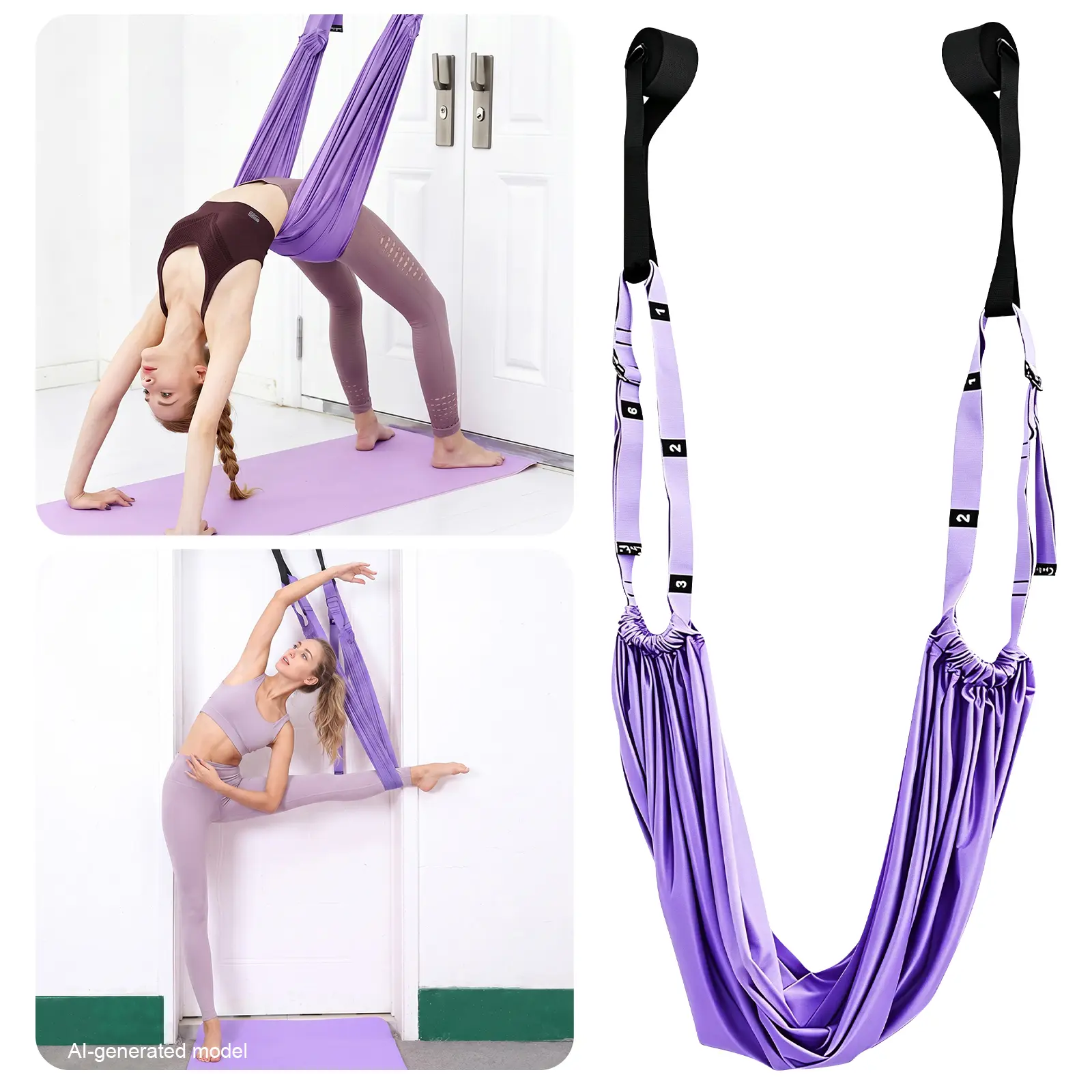 Aerial Yoga Stretching Strap, Elastic Door-Mounted Yoga Hammock for Shoulder Opening, Back Stretching, Flexibility Training and Assisted Inversion, Home Fitness Equipment