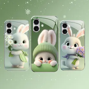 Cute Bunny Phone Case — Easter spring green rabbit design cover for iPhone 17/16/15/14/13 Pro Max and Samsung S26/S25 Ultra — 975 — 975