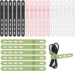 24Pcs Silicone Cable Ties - Reusable & Washable with Locking Buckle Design, Adjustable Fastening Cable Straps, Multi-Purpose High Elasticity Cord Organizer (4 Colors)