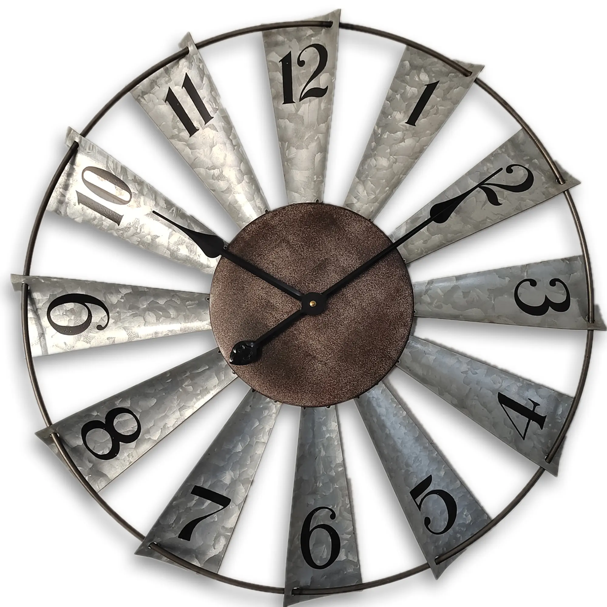 24in Round Non-Ticking Battery-Operated Mechanical Distressed Iron Wall Clock with Hook, Rustic Vintage Oversized Wall Mount Decor for Living Room, Ideal for Home Decorating, Room Decor & Design
