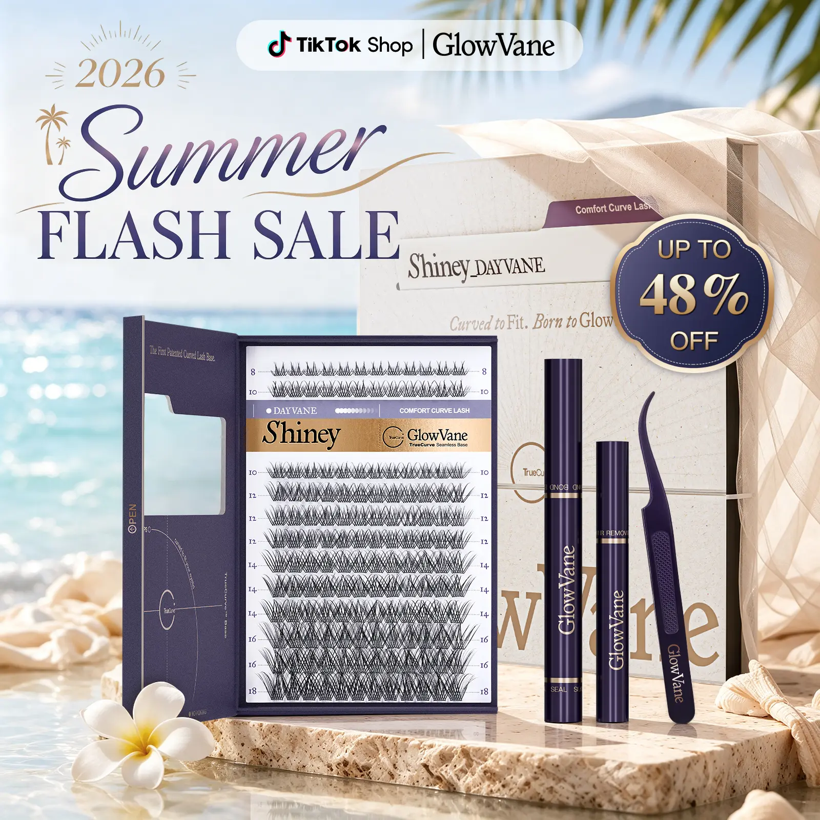 GlowVane TrueCurve Lash Kit | 0.03mm Invisible Curved Band Lash Clusters Soft Wispy 8-18mm DD Curl DIY Lash Extensions for Beginners Seamless Eye Fit Zero Strain(FS2)