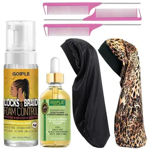 Hair Styling Mousse & Oil Set for Braids, Twists, and Locs - Flake-Free Mousse for Style, Moisture, and Growth with Rosemary Oil, 3.4 fl oz + 1 fl oz tools rat tail comb Multi-Purpose Care Brush