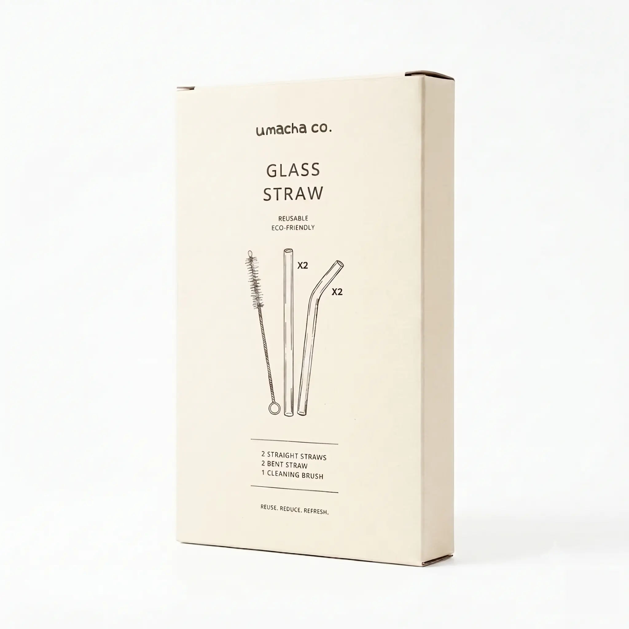 Umocha co. Reusable Borosilicate Glass Straws Combo Pack - Eco-Friendly Drinking Straws Set with Cleaning Brush (3-Piece / 5-Piece)