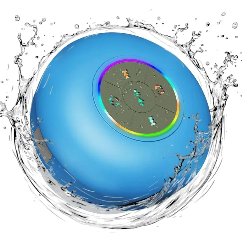 Shower Speaker with LED – Portable  Mini Speaker with Mic & Suction Cup, IPX4 Water Resistant for Shower, Travel, Pool, River Floating, and Outdoor Fun (Black)