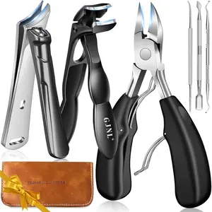 Toenail Clippers for Thick Nails, 6 Pcs Professional Wide Jaw Opening Nail Clipper Set for Seniors, Sharp Stainless Steel Fingernail Cutters with Slanted Edge & Travel Case, Podiatrist Tool Kit