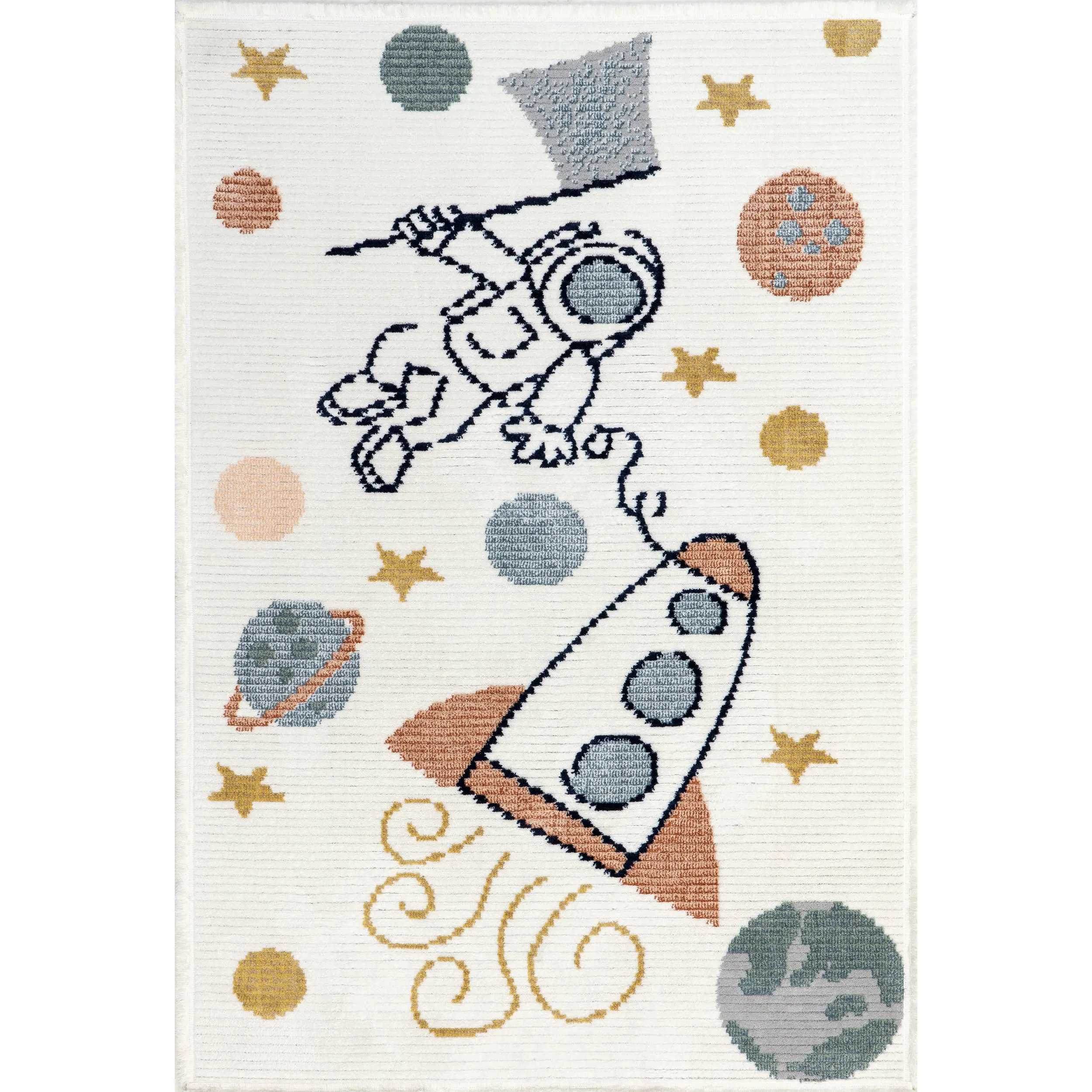 Caree Astronaut Kids Fringe Area Rug